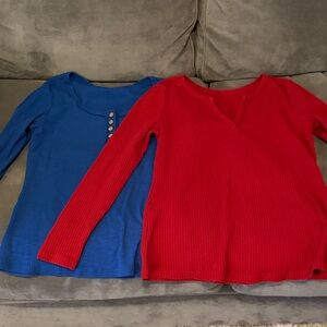 Red and Blue Long Sleeve Tops